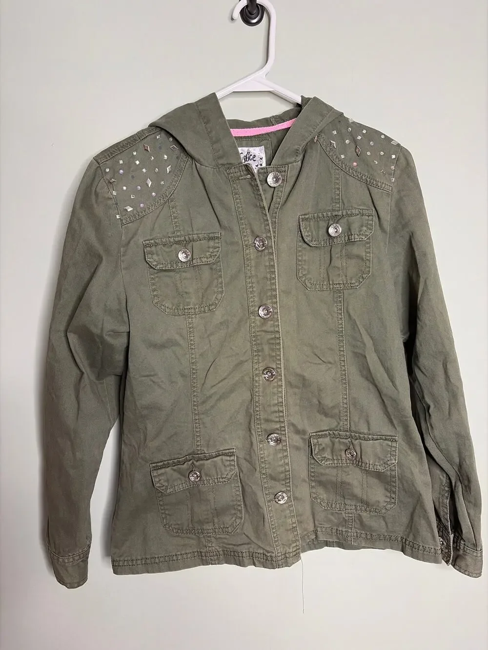 Justice Girls Green Canvas Embellished Jacket 18